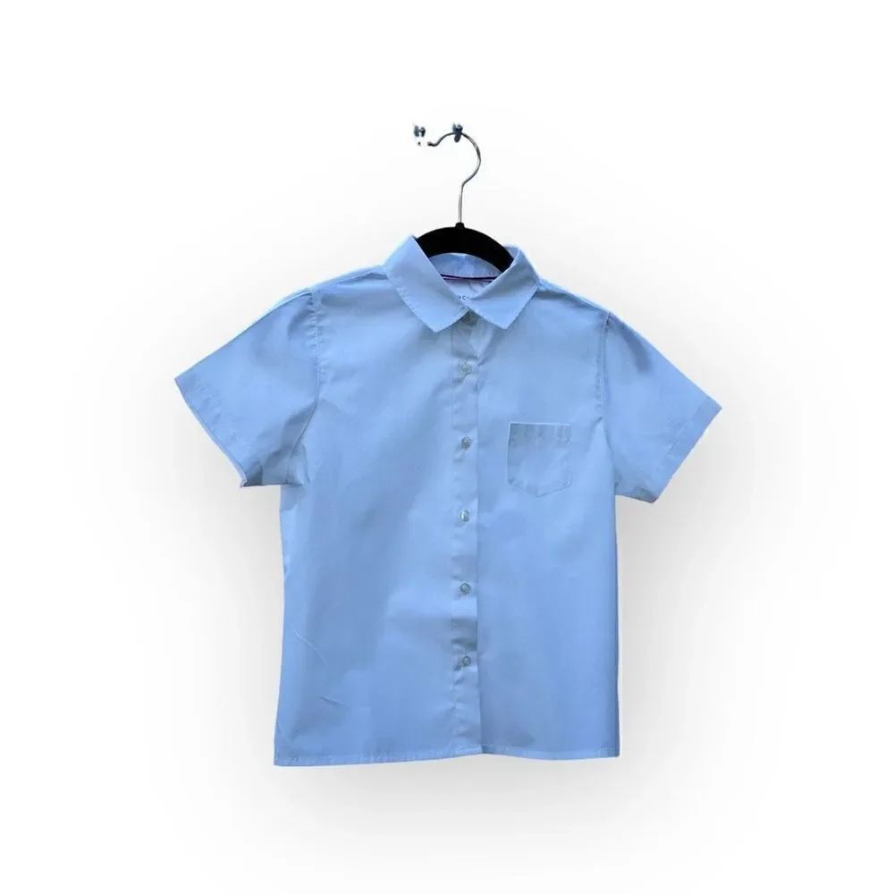French Toast Girls' Big Short Sleeve Pocket Shirt, White 10